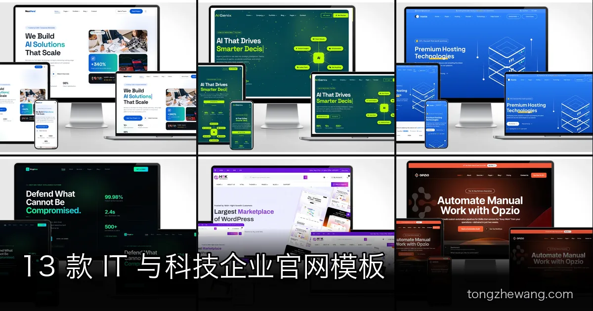 13 款 IT 与科技企业官网模板:解决方案商、AI 产品、安全与主机业务分开挑