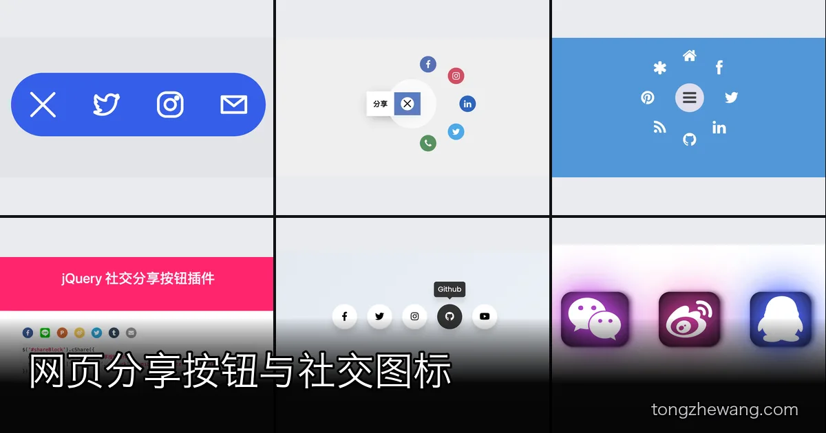 盘点实用的 6 款社交分享按钮与网页图标:展开菜单、浮动栏和 jQuery 插件