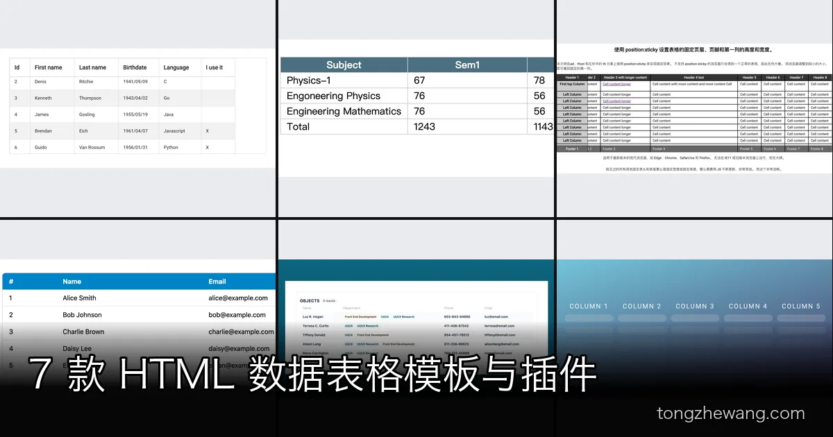 7 款 HTML 数据表格模板与插件推荐