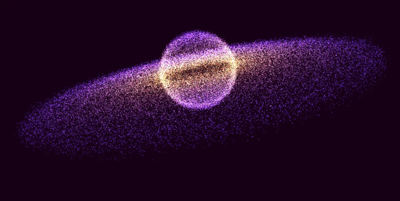 Three.js点阵形态动画控制系统（旋转/色彩/排序），模拟星系运动效果