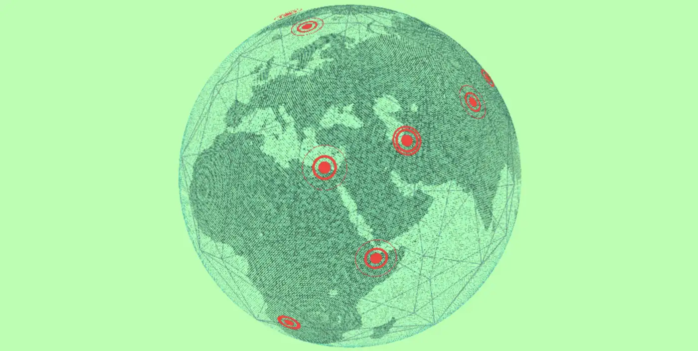 3D点阵地球标记系统（带坐标标签），支持拖拽地球查看定位点，点击标记点显示坐标详情