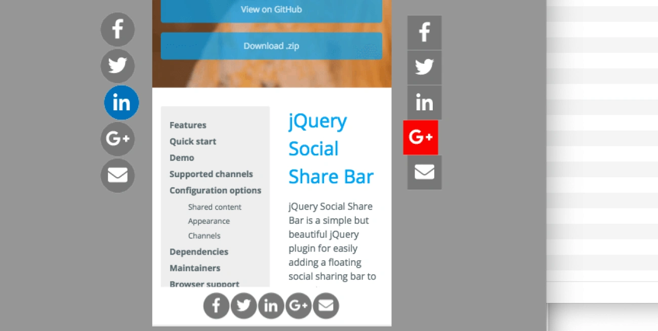 jQuery 社交分享浮动工具栏插件