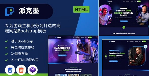 专为游戏主机服务商打造的高端网站Bootstrap模板
