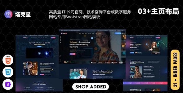 高质量 IT 公司官网、技术咨询平台或数字服务网站专用Bootstrap网站模板