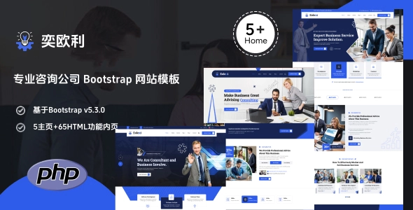 专业咨询公司 Bootstrap 网站模板，内含65+HTML功能内页，支持SEO优化与RTL布局