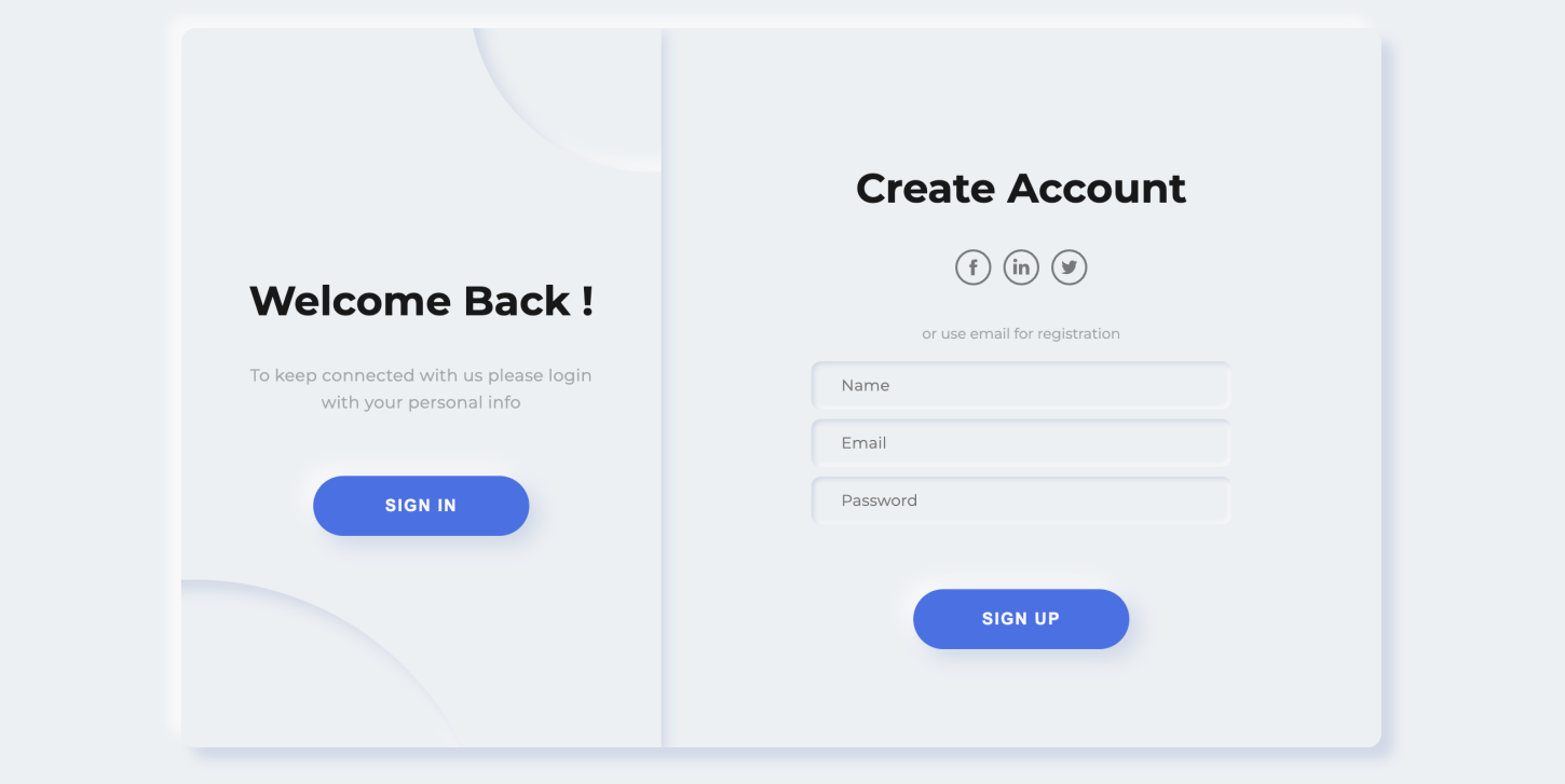 CSS新拟态风格「Neumorphism」登录注册表单组件,支持单页面切换注册登录功能