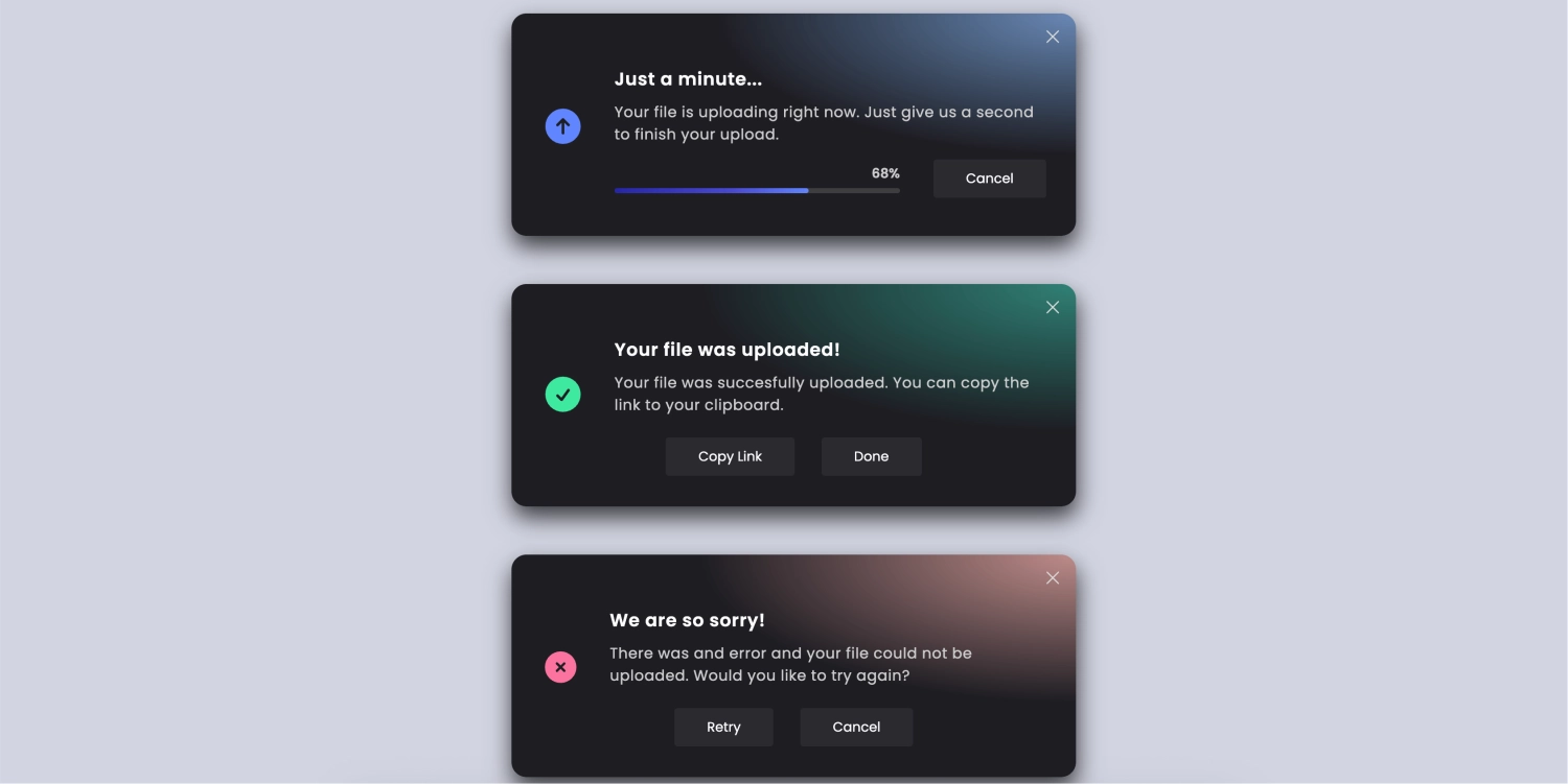 CSS实现的文件上传 UI 全套组件，简洁直观地展示上传中、成功、失败等不同状态