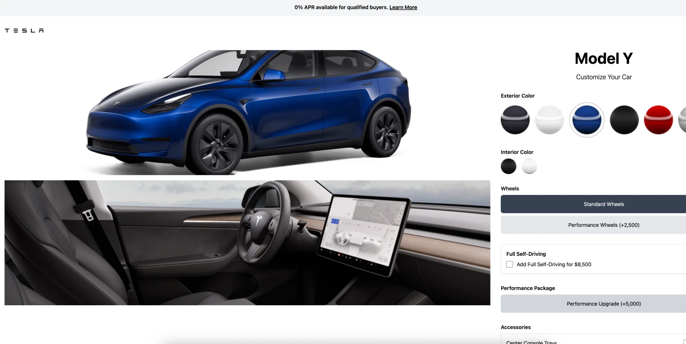特斯拉选购车型定制交互界面（基于Tailwind CSS + JS）