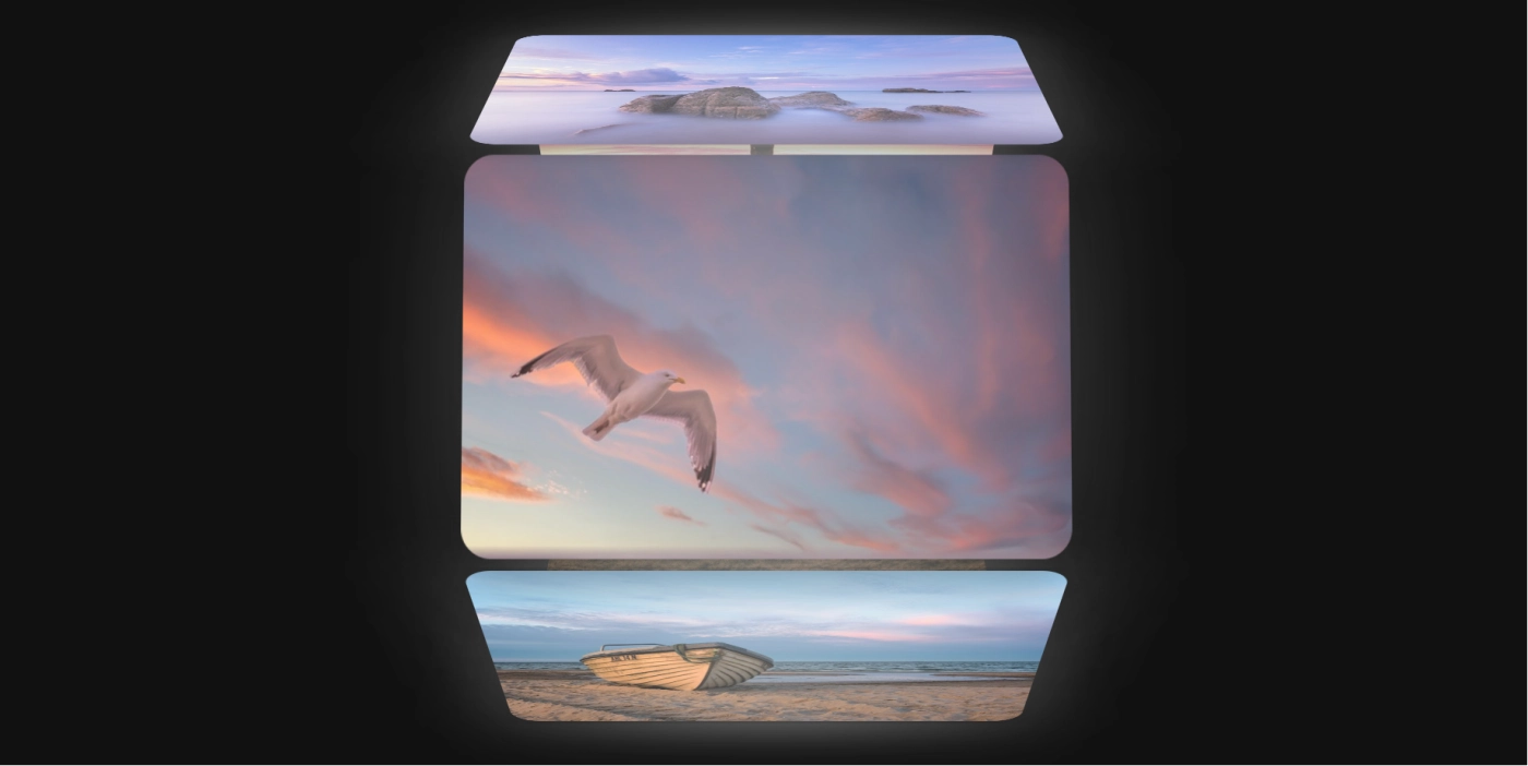 3D立体光影相册轮播组件，高级感图片轮播展示效果（JS+CSS）