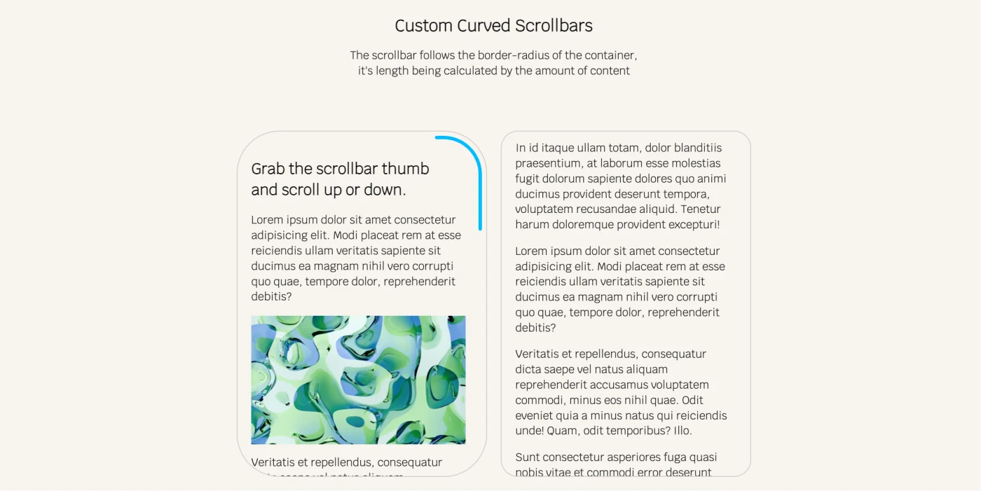 HTML中自定义弧形滚动条适配容器圆角边框(CSS+JS),能适配不同尺寸的屏幕