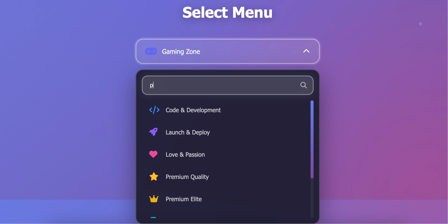 高颜值带搜索自动补全功能的下拉选择框 HTML 组件，提升交互与筛选体验