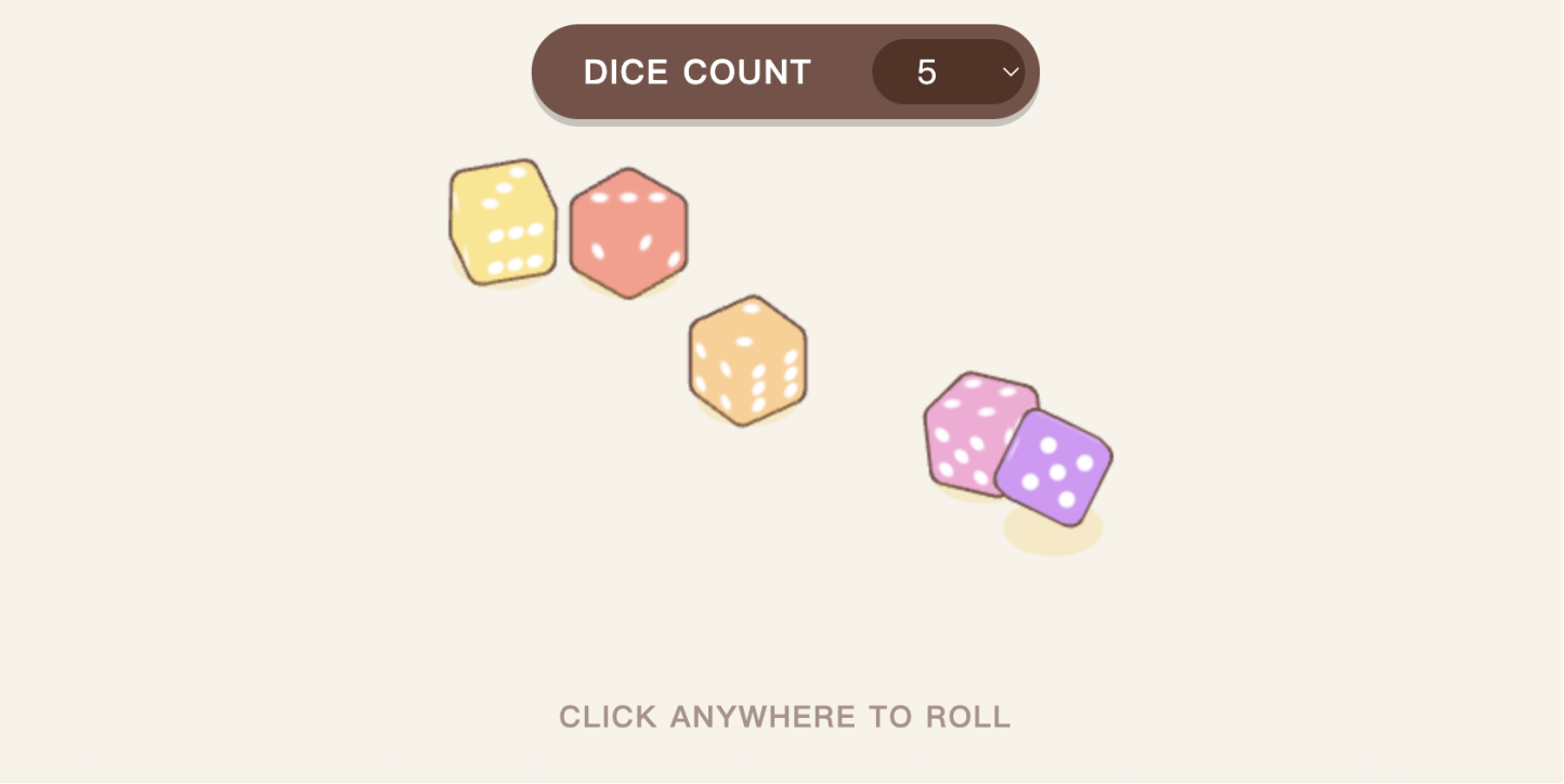 3D掷骰子比大小工具源码下载（three.js），支持自定义骰子数量，最多20个，轻松实现真实物理感