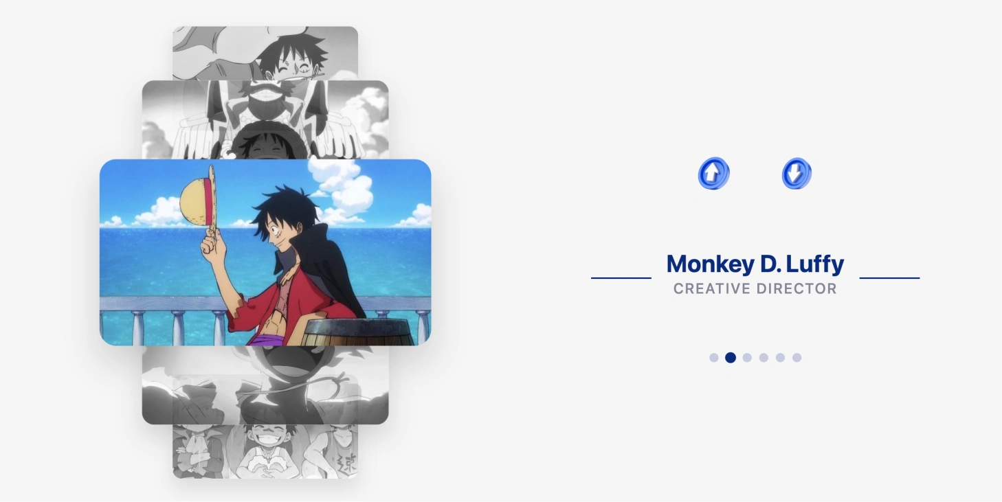 垂直滚动 3D 堆叠式团队成员图文卡片轮播组件（CSS+JS）