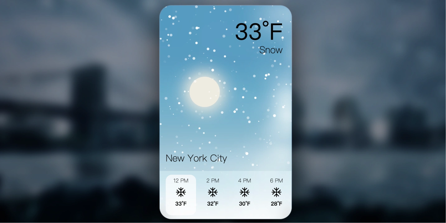 会下雪的天气卡片：动态雪天天气小组件（CSS+JS）