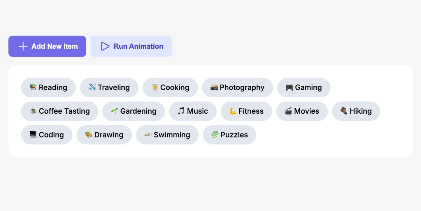 基于纯 CSS 实现标签组按顺序陈列动画效果，支持动态添加新标签