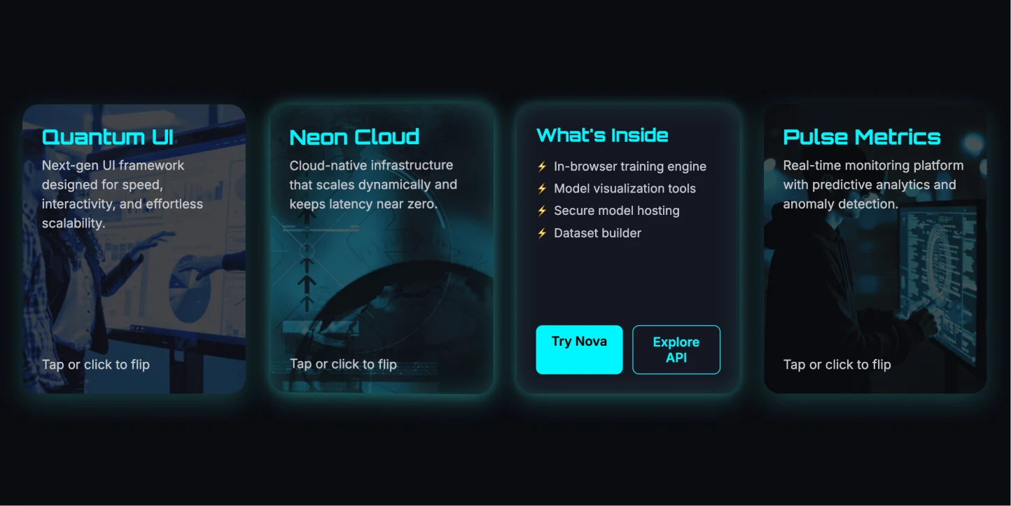 带倾斜与弹跳翻转效果的科技感 3D 互动卡片（CSS+JS）