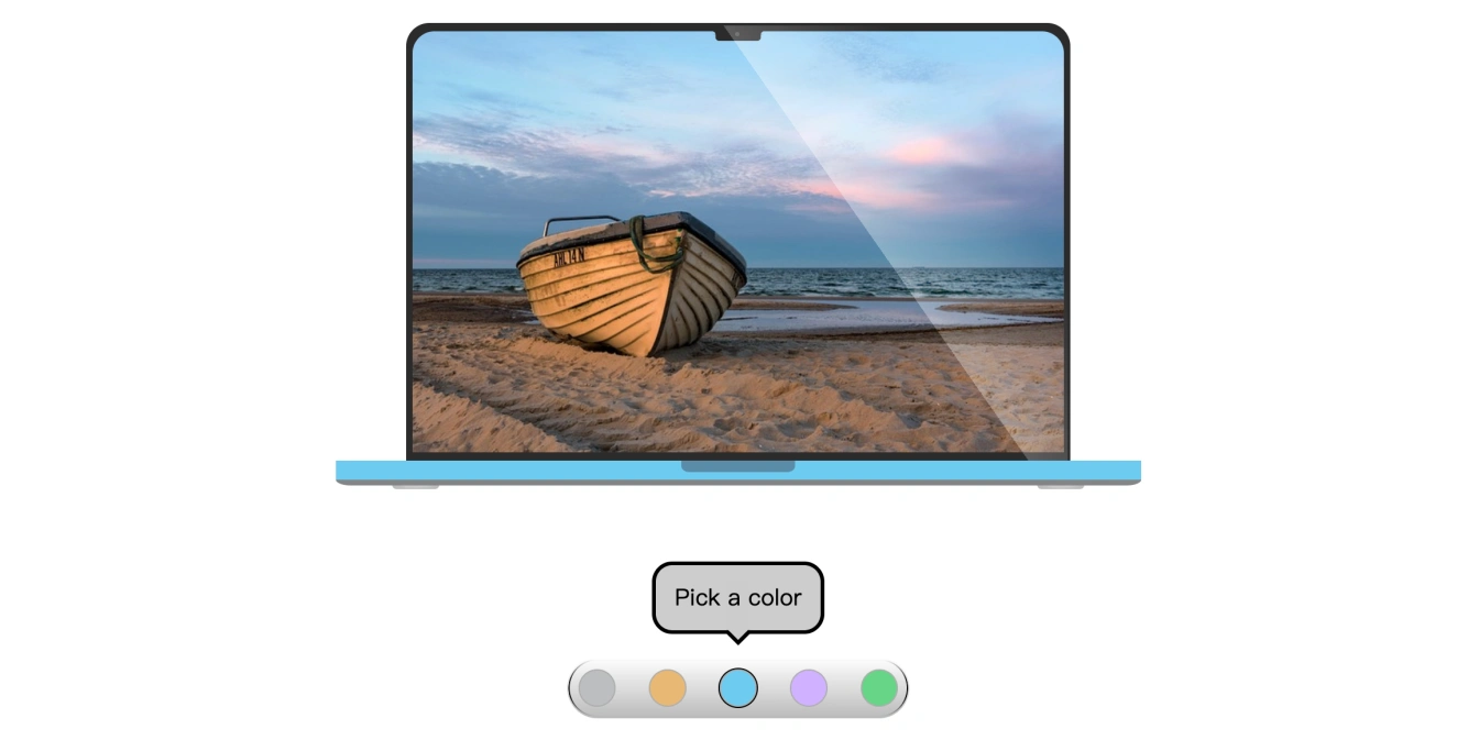 CSS 模拟苹果 MacBook Pro 外观质感与布局,支持切换机身颜色