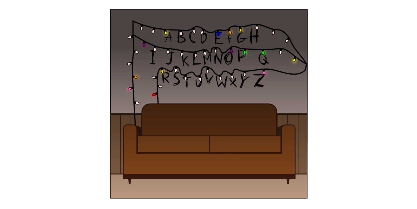 《怪奇物语》影视复古风格节日串联小彩灯动画+手写字母背景