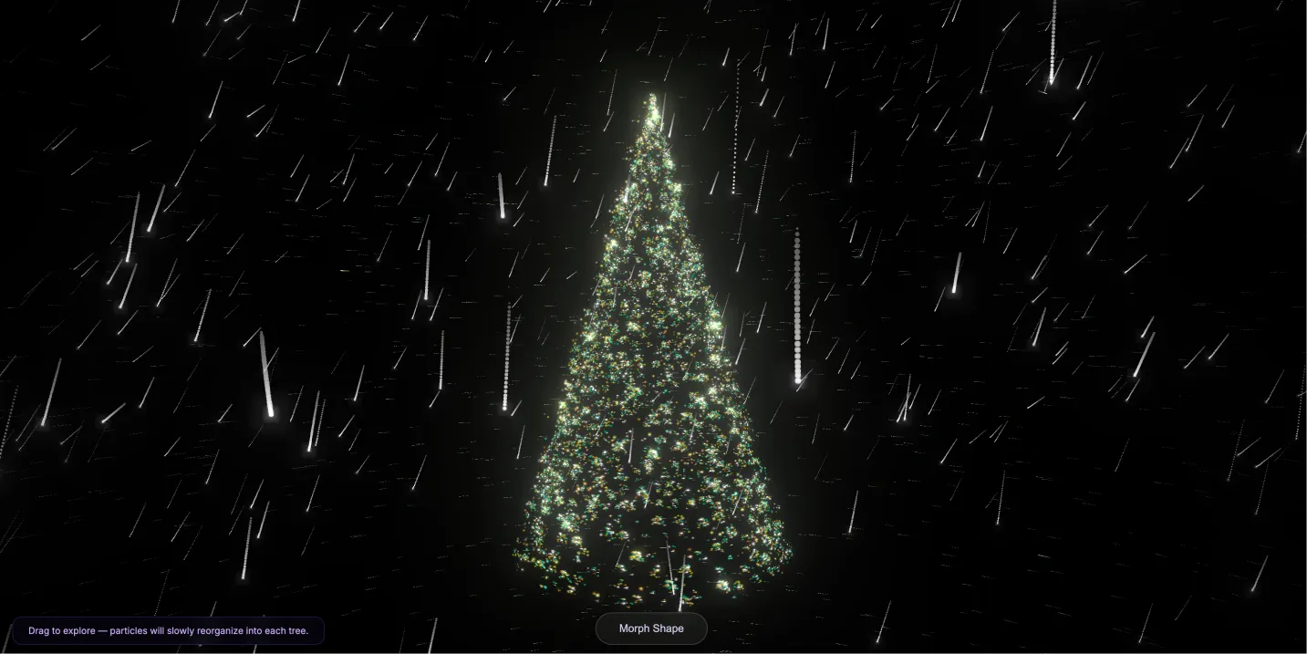 3D粒子变形圣诞树 - Three.js实现的可交互节日动画特效