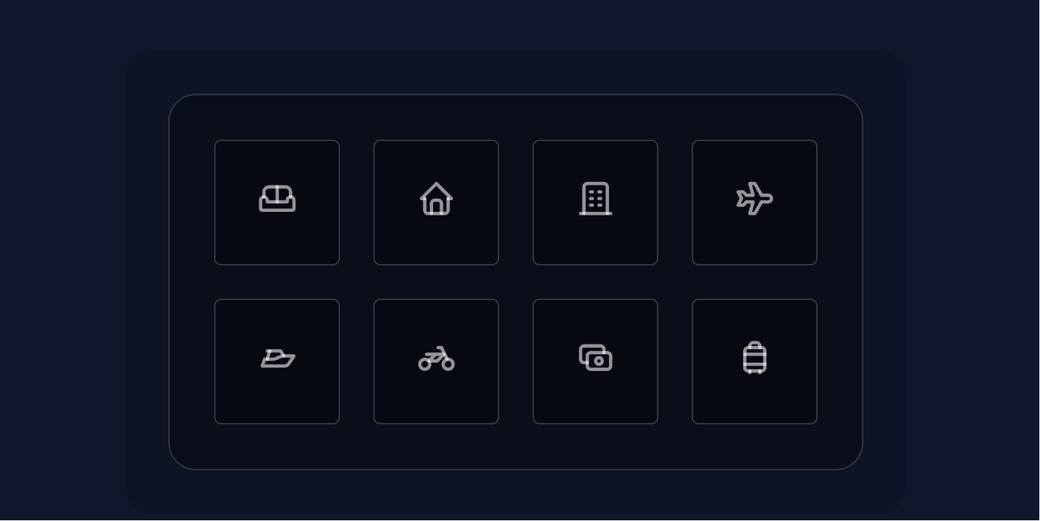 CSS 多场景分类卡片+按钮入场动画 - 动态交互式图标网格导航布局