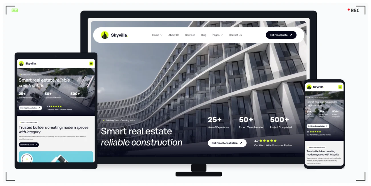 房地产建筑集团网站 HTML 响应式模板 | 地产开发商与建筑公司专业建站方案