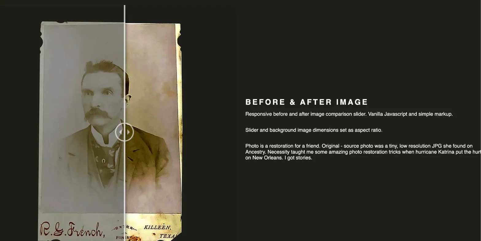 图片前后对比滑块，原生JS+CSS变量实现的响应式对比工具