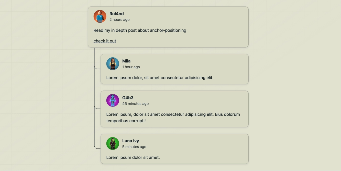 纯 CSS 评论回复锚点连接线布局效果