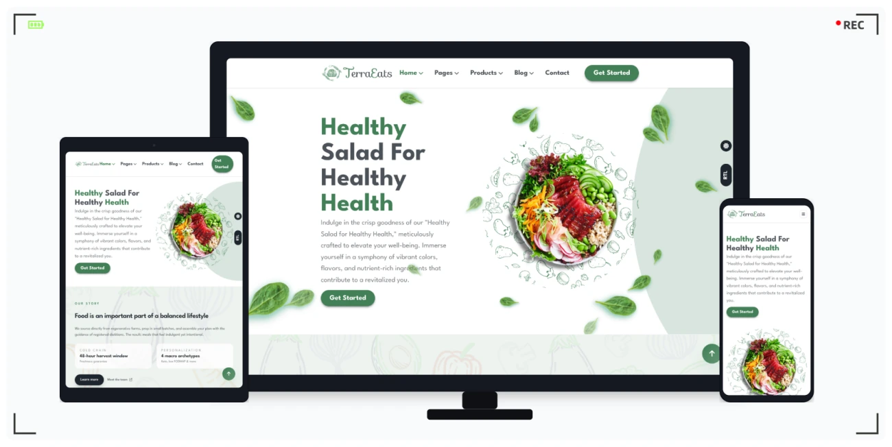 有机餐厅与食品电商平台专用 Tailwind CSS 模板，含 AI 功能与完整后台管理