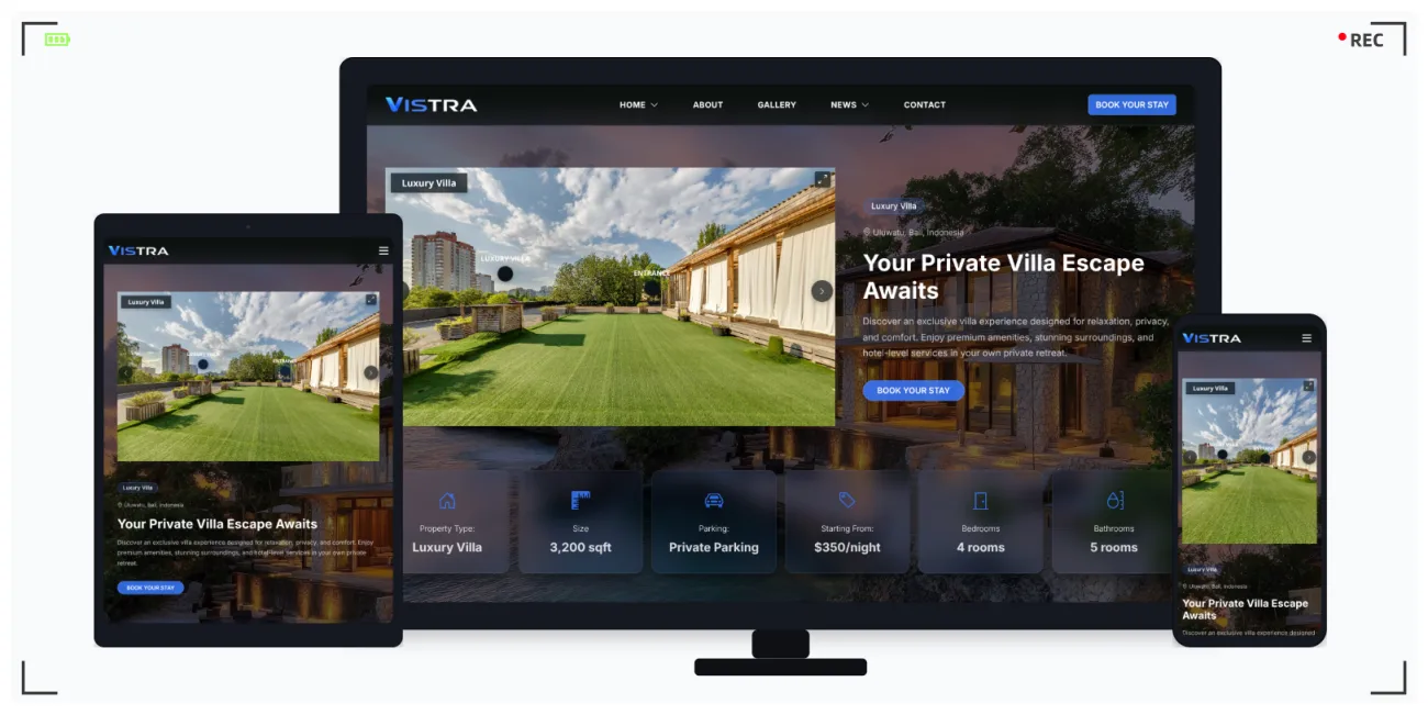 VR虚拟体验网站模板 – Bootstrap 5 支持 360° 全景展示，适合酒店地产旅游美容等行业建站