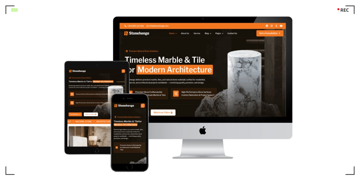 大理石与瓷砖 HTML 响应式模板，适合石材、地板、装修建材类企业的专业官网建站方案