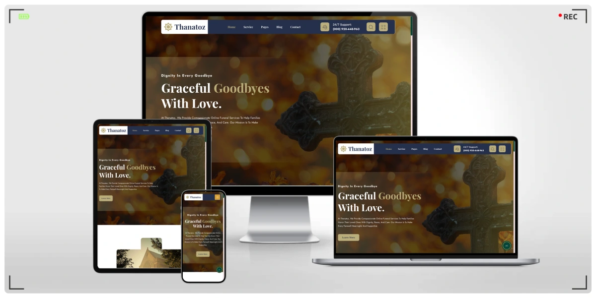 殡葬服务行业专用 HTML 响应式网站模板，适用于殡仪机构及纪念平台的专业建站方案