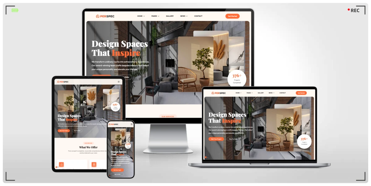 室内设计 HTML5 响应式网站模板，支持 360° 全景展示的沉浸式空间呈现方案