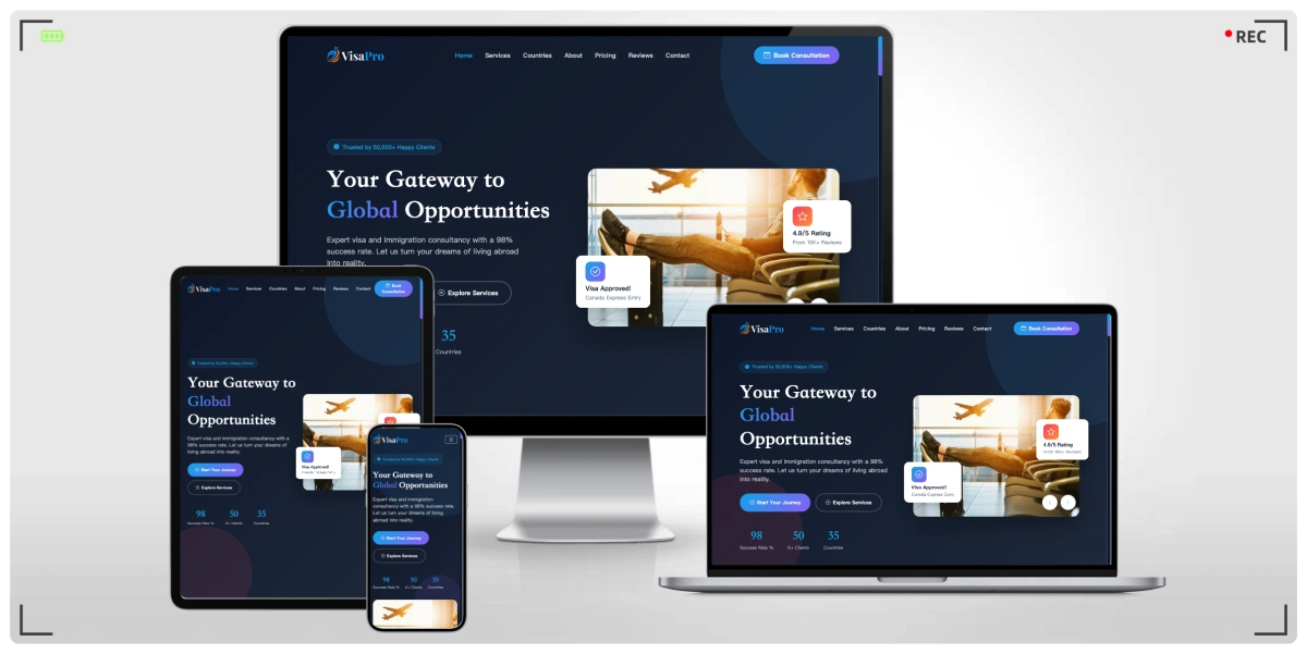 移民签证咨询机构 HTML 模板，Bootstrap 5 响应式设计，适合留学与签证服务网站
