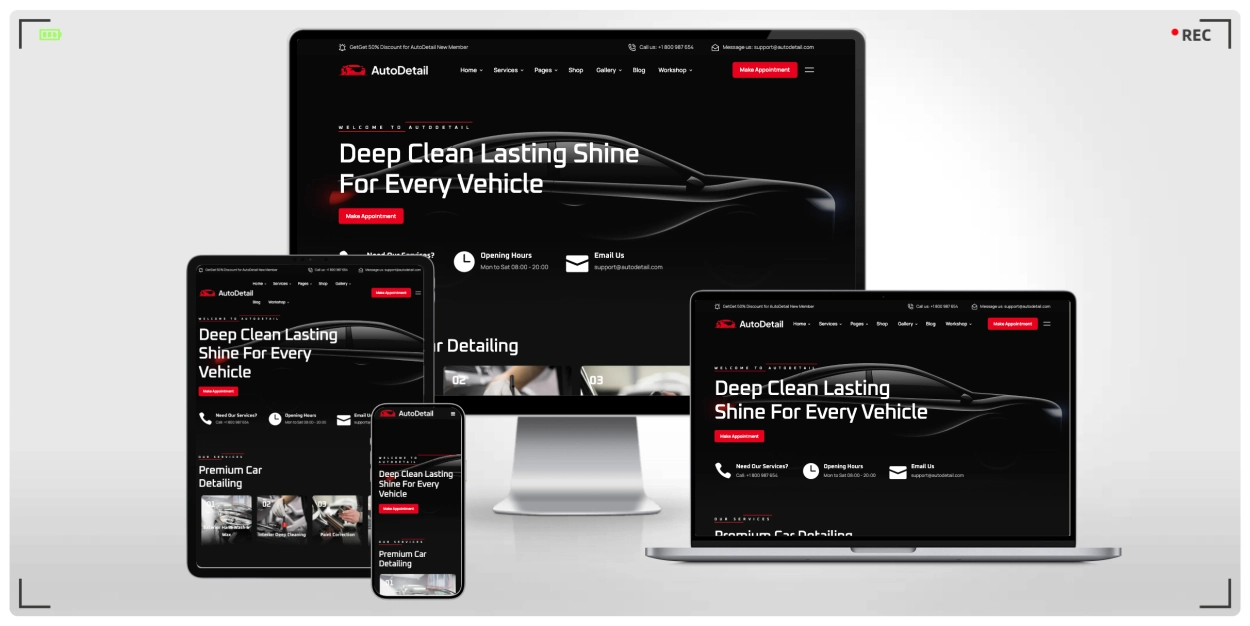 汽车美容维修养护网站 HTML 模板 | 响应式洗车店汽车服务建站模板