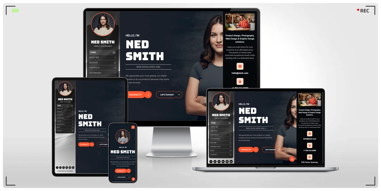 个人作品集简历网站 HTML 模板 - 深色浅色双主题 | 响应式个人网站建站模板