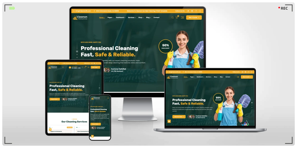 保洁家政网站 HTML5 响应式模板 | 适合家庭清洁、商业保洁、消毒除菌等清洁服务公司建站