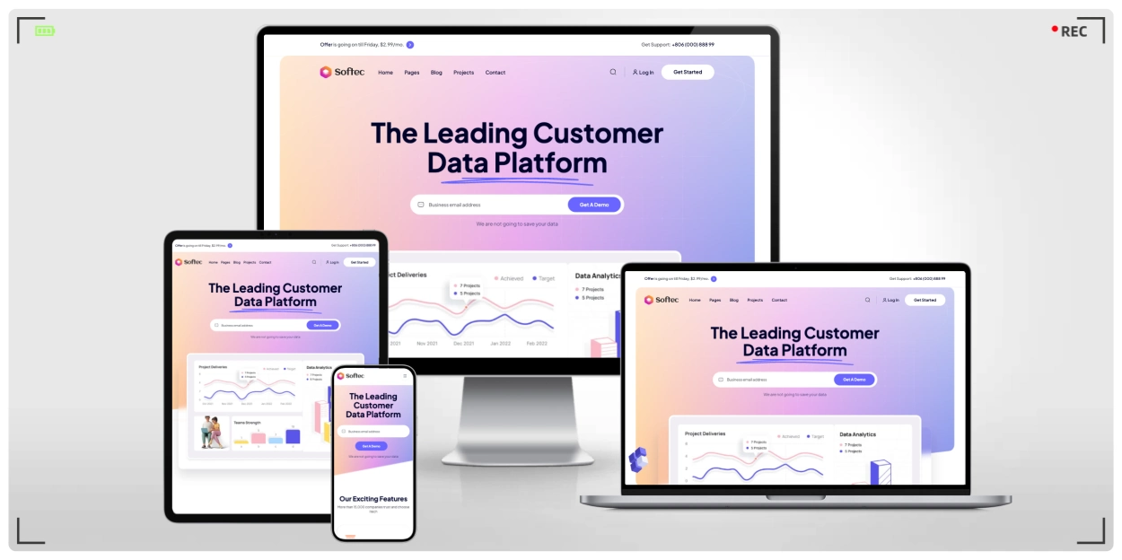 科技与软件服务公司网站 Tailwind CSS 模板 — 5套首页风格 · 60+页面区块 · GSAP动效集成