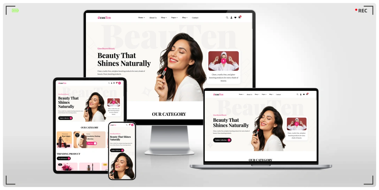 美妆护肤品牌网站专用 Bootstrap 模板 — 多风格首页 · 完整电商功能 · 响应式设计