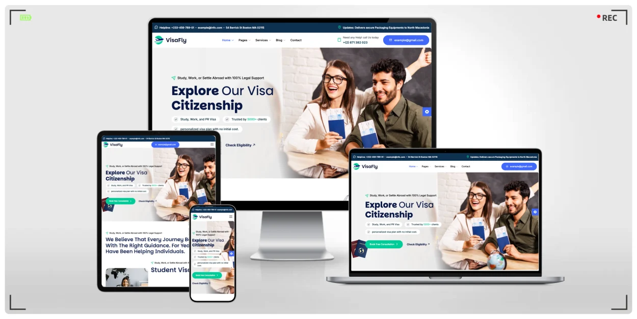移民签证咨询网站专用 HTML 响应式模板，4套首页风格 · 20+内页 · Bootstrap 5构建