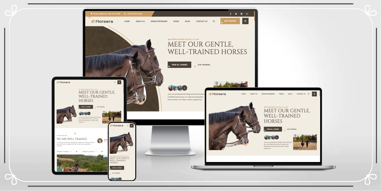 马术俱乐部网站 HTML 响应式模板 — 适用于马术学校、马场与培训机构的专业建站方案