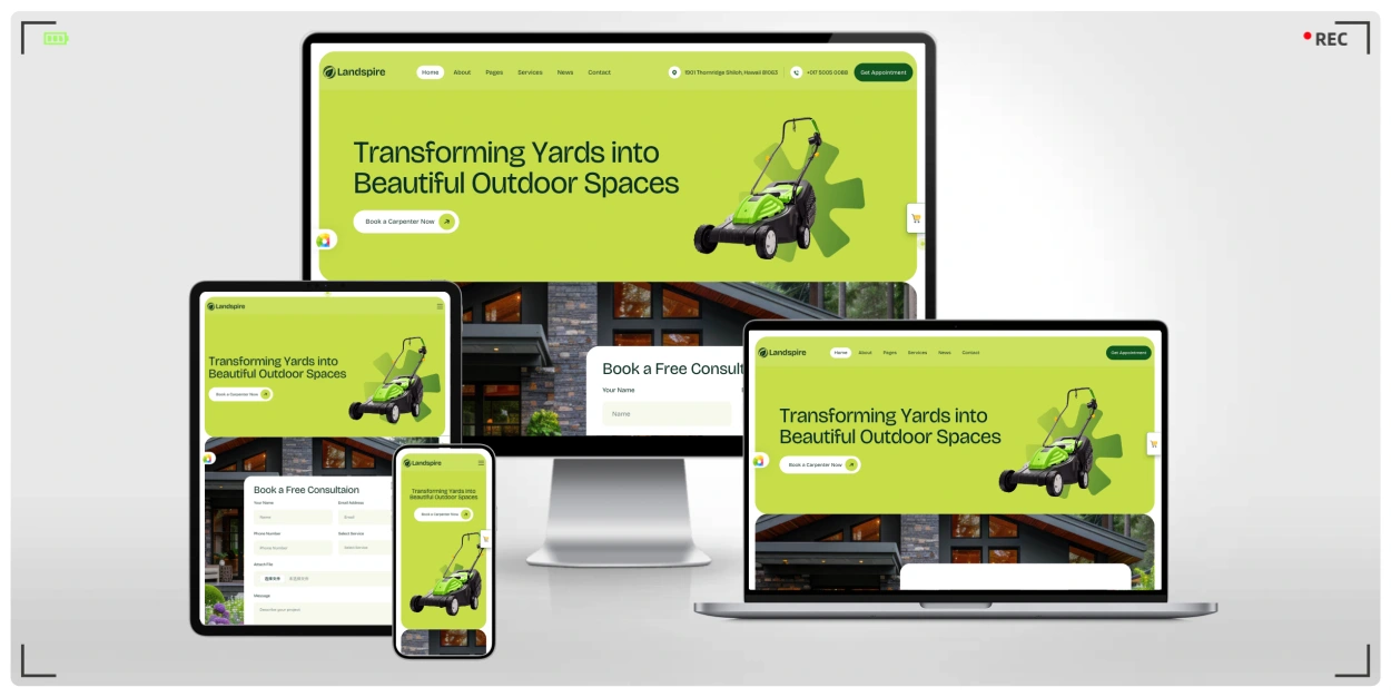 园艺景观设计网站专用 HTML 响应式模板 — 2套首页风格 · 21+页面 · 支持在线购物
