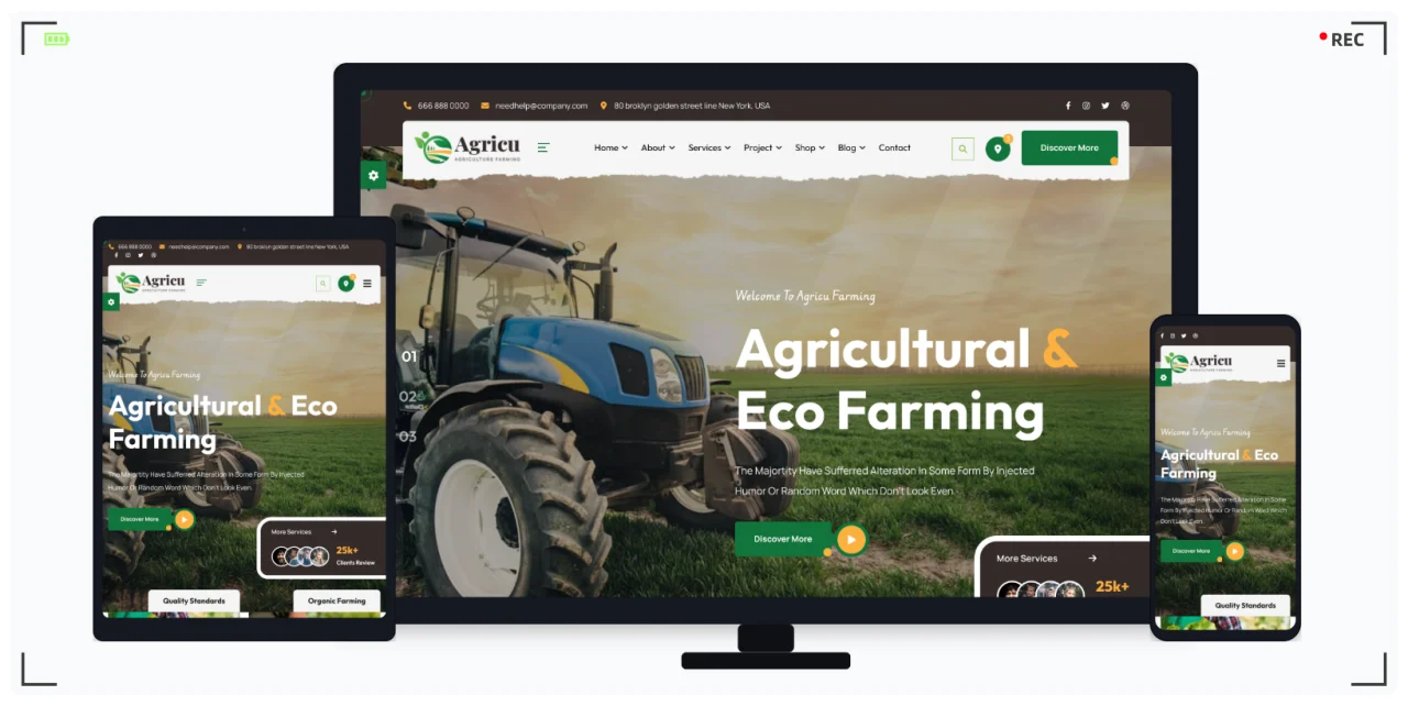 农业农场网站专用 HTML 响应式模板，适用于农业种植、有机食品与生态农场的专业建站方案