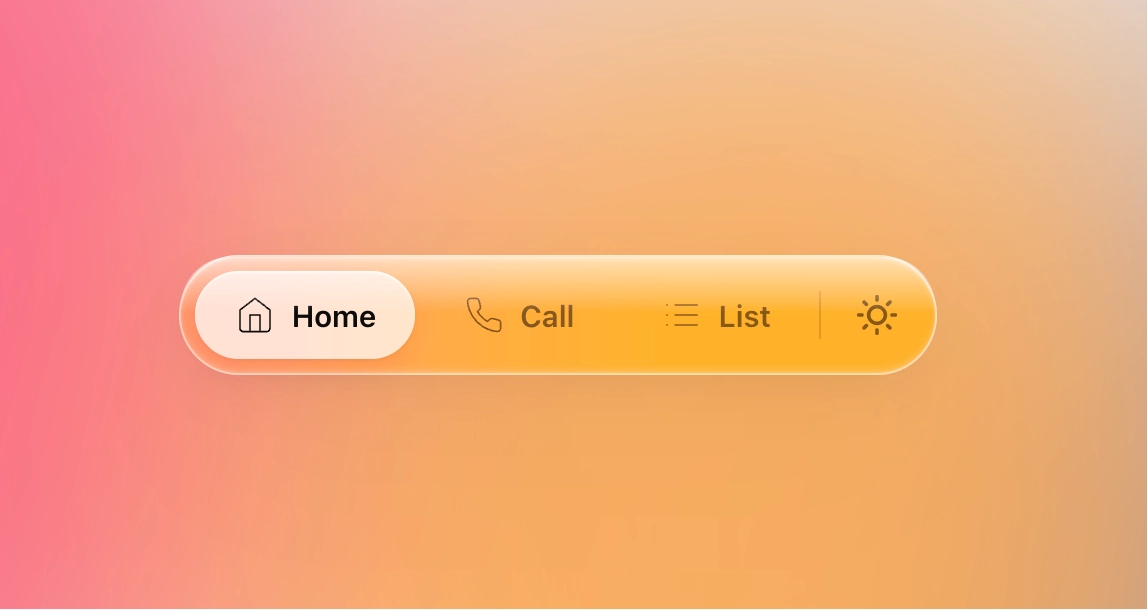 苹果风液态玻璃导航栏交互效果（CSS+JS），明暗双主题网页导航组件