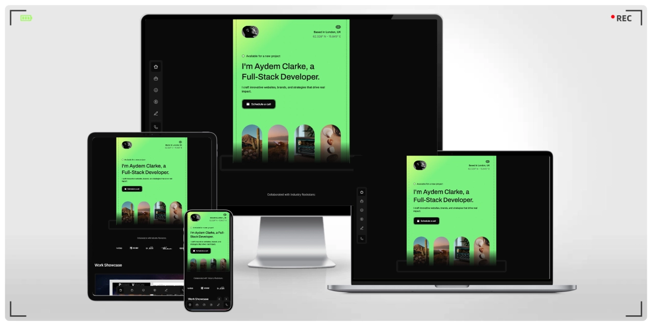 个人网站暗黑炫酷 Tailwind CSS 4 模板，含作品集/博客/服务页面，适合设计师与自由职业者