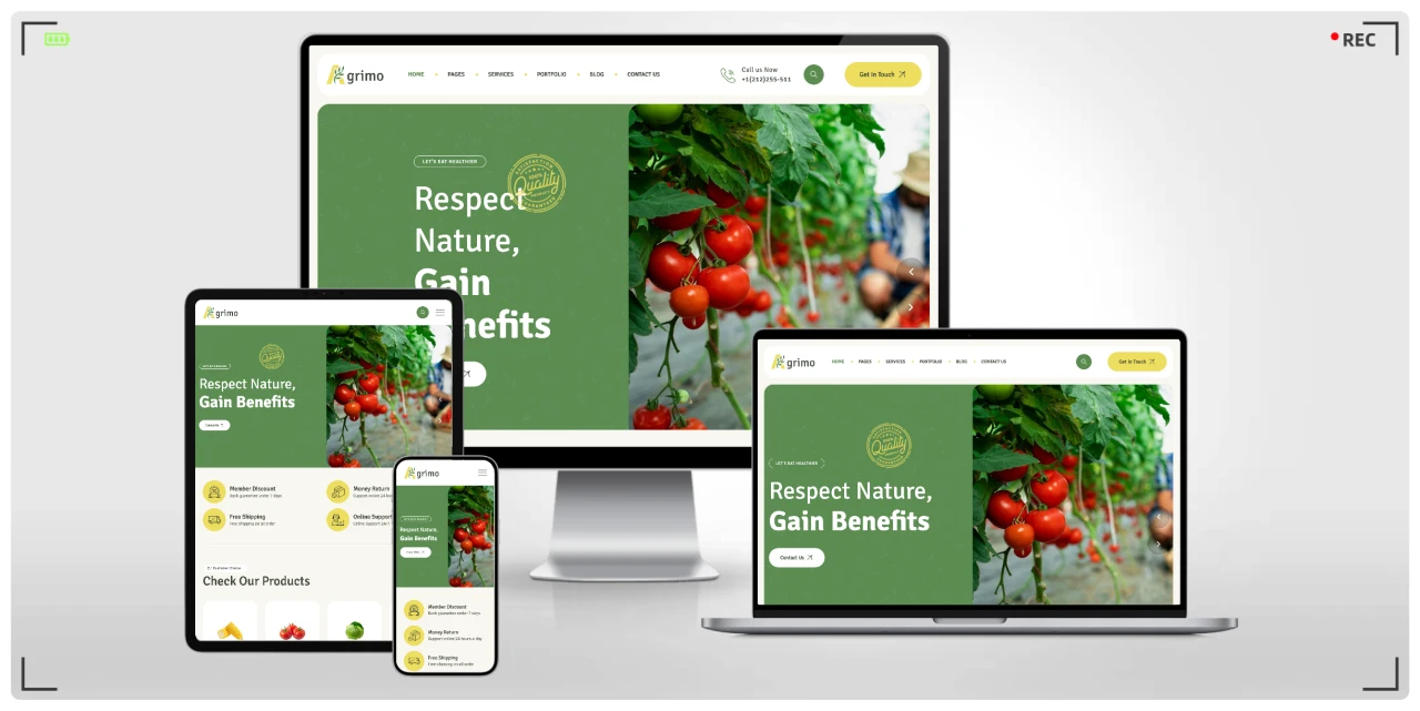 农业与有机农场网站 HTML 响应式模板，适合农场/果园/蜂蜜/大棚种植等农产品品牌建站