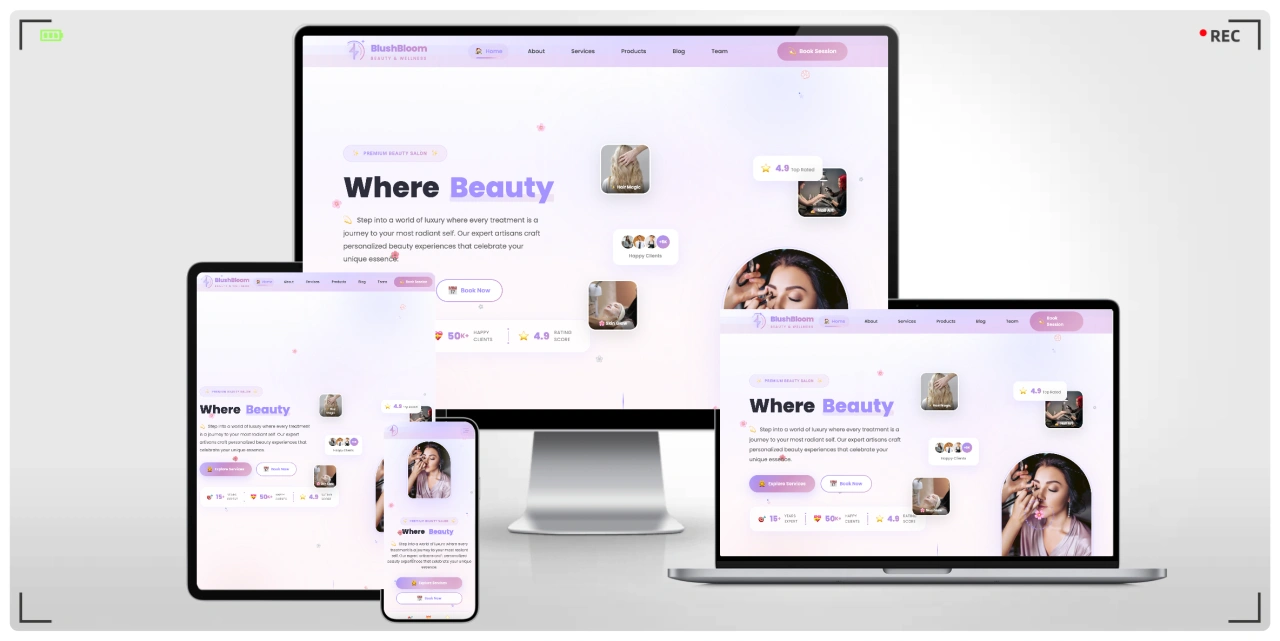 健身、化妆美业、摄影师、餐饮、租车五合一少女粉色系 HTML5 响应式网站模板