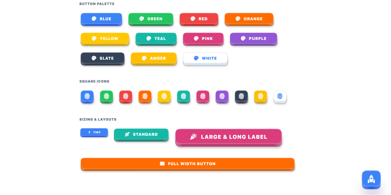 CSS 厚重 3D 立体按钮 UI 组件 多配色多规格前端按钮样式