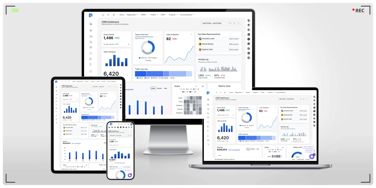 多功能 Bootstrap 5 后台管理网站模板 - 100+页面，内置HRMS/CRM/金融/项目管理等模块