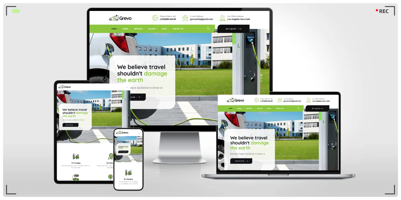 电动汽车与电动车充电租赁网站 HTML 响应式模板，适合新能源出行服务品牌建站