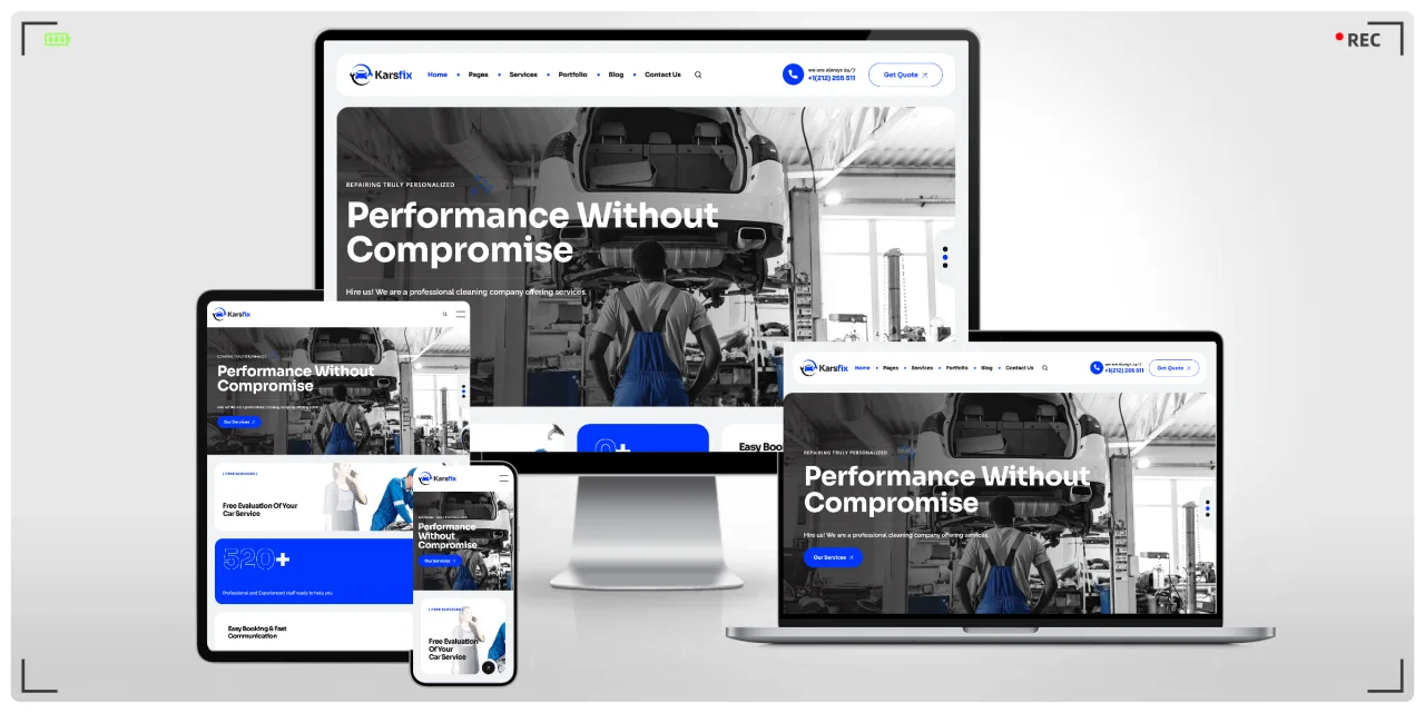 汽车服务行业专用 HTML 响应式网站模板，适合汽车维修店/4S店/汽车配件店建站